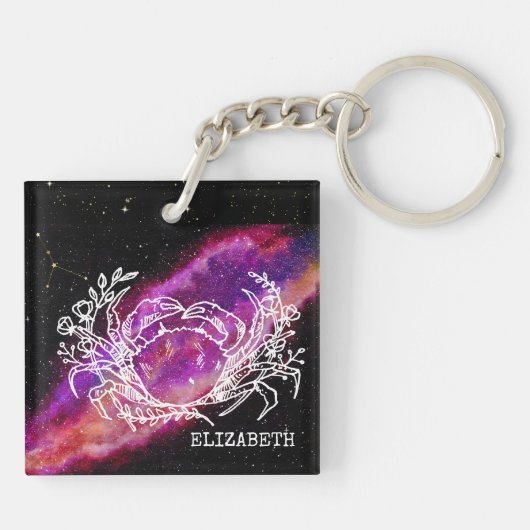 Galaxy Pink Cancer Zodiac Constellation Sign Sleutelhanger (Achterkant)