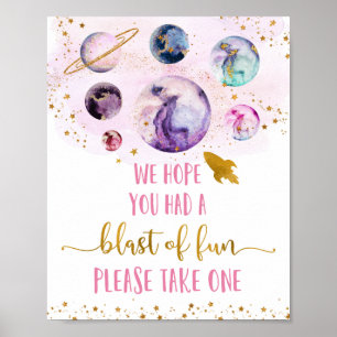 Galaxy Pink Gold Blast Fun Birthday Favor Sign Poster
