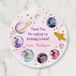 Galaxy Pink Gold Buitenspatie Birthday Bedankjes Labels