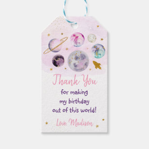Galaxy Pink Gold Buitenspatie Birthday Cadeaulabel