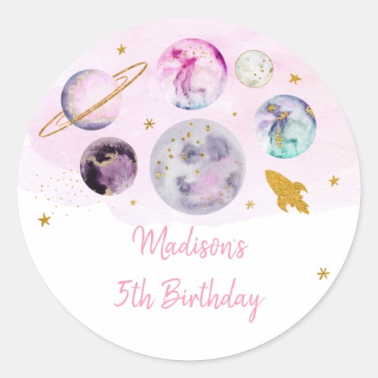 Galaxy Pink Gold Buitenspatie Birthday Ronde Sticker (Voorkant)