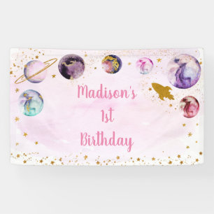 Galaxy Pink Gold Buitenspatie Birthday Spandoek