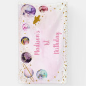 Galaxy Pink Gold Buitenspatie Birthday Spandoek (Verticaal)