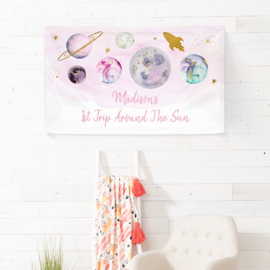 Galaxy Pink Gold Buitenspatie Birthday Spandoek (Insitu)