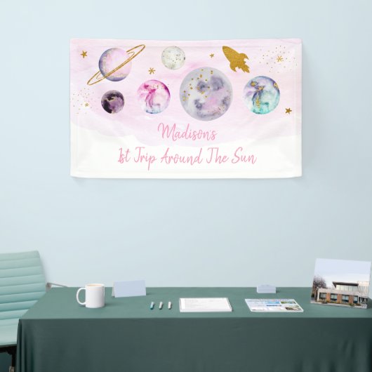 Galaxy Pink Gold Buitenspatie Birthday Spandoek (Beurs)