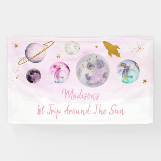 Galaxy Pink Gold Buitenspatie Birthday Spandoek (Horizontaal)
