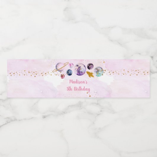 Galaxy Pink Gold Buitenspatie Birthday Waterfles Etiket (Enkel label)