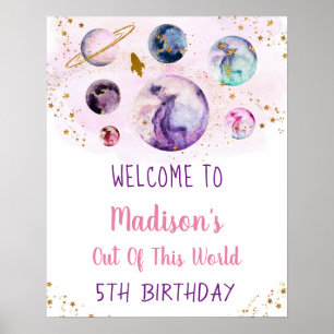 Galaxy Pink Gold Buitenspatie Birthday Welkom Poster