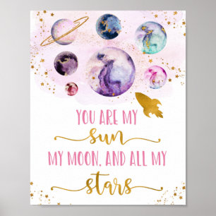 Galaxy Pink Gold Je bent mijn Sun Moon Stars Poster