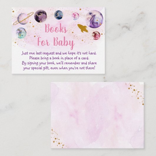 Galaxy Pink Gold Space Baby shower Book Request Informatiekaartje (Voorkant / Achterkant)