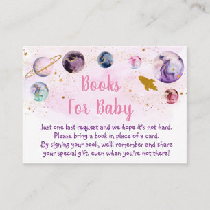 Galaxy Pink Gold Space Baby shower Book Request Informatiekaartje