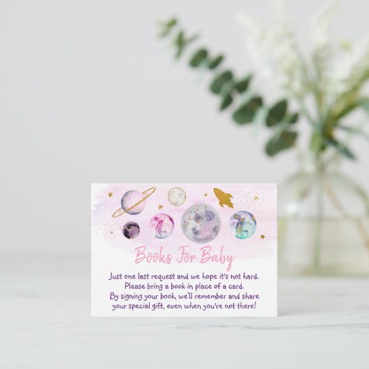 Galaxy Pink Gold Space Baby shower Book Request Informatiekaartje (Staand voorkant)