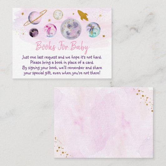 Galaxy Pink Gold Space Baby shower Book Request Informatiekaartje (Voorkant / Achterkant)