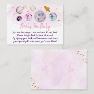 Galaxy Pink Gold Space Baby shower Book Request Informatiekaartje