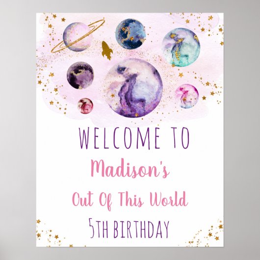 Galaxy Pink Gold Space Birthday Welkom Poster (Voorkant)