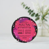 GALAXY Pink Gold Stars Bar Bat Mitzvah Uitnodiging (Staand voorkant)
