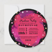 GALAXY Pink Gold Stars Bar Bat Mitzvah Uitnodiging (Voorkant)