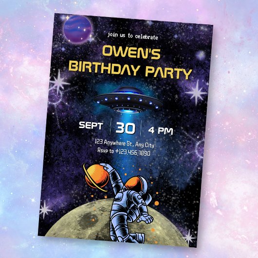 Galaxy Planet Astronaut moon birthday Kaart