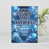 Galaxy Planet Kids Birthday Party Invite Kaart (Staand voorkant)