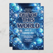 Galaxy Planet Kids Birthday Party Invite Kaart (Voorkant / Achterkant)