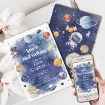 Galaxy Planet Personaliseer Kids Verjaardagsfeestj Kaart<br><div class="desc">Deze Waterverf Galaxy Theme Kids Verjaardagsfeestuitnodiging is ideaal voor de speciale dag van je kleintje. Het waterverf sterrenstelsel ontwerp is zeker om de verbeelding van uw kind en hun gasten vast te leggen, waardoor ze worden getransporteerd naar een wereld van avontuur en verwondering. De uitnodiging zal de opwinding en anticipatie...</div>