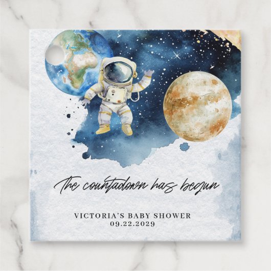 Galaxy Planeten Countdown Baby Shower Bedankjes Labels (Voorkant)