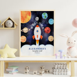Galaxy Planets en Sterren Space Rocket Welkom Poster