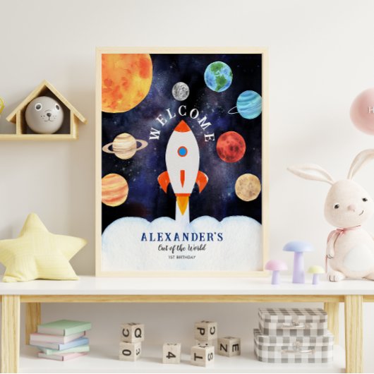 Galaxy Planets en Sterren Space Rocket Welkom Poster