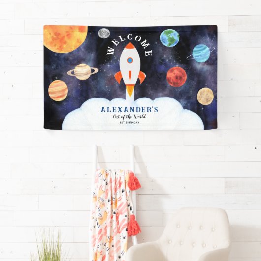 Galaxy Planets en Sterren Space Rocket Welkom Spandoek (Insitu)
