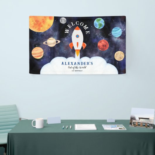 Galaxy Planets en Sterren Space Rocket Welkom Spandoek (Beurs)