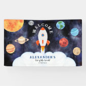 Galaxy Planets en Sterren Space Rocket Welkom Spandoek (Horizontaal)