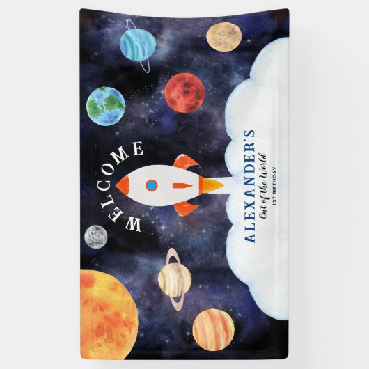 Galaxy Planets en Sterren Space Rocket Welkom Spandoek (Verticaal)