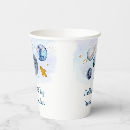  Galaxy Planets Space Blue Gold Birthday Papieren Bekers (Links)
