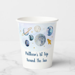 Galaxy Planets Space Blue Gold Birthday Papieren Bekers