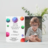 Galaxy Planets Verjaardag Uitnodiging met Foto (Staand voorkant)