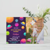 Galaxy Planets Verjaardag Uitnodiging met Foto (Staand voorkant)