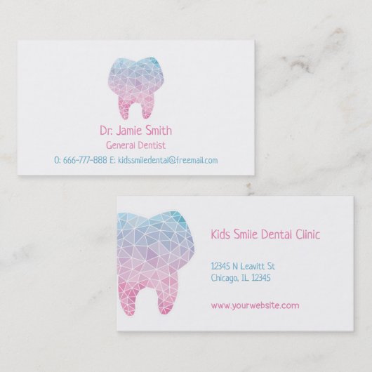 Galaxy Polygon Tooth Dentist Visitekaartjes (Voorkant / Achterkant)
