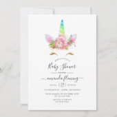 Galaxy Rainbow Floral Unicorn Baby shower Kaart (Voorkant)