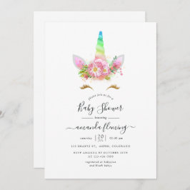 Galaxy Rainbow Floral Unicorn Baby shower Kaart