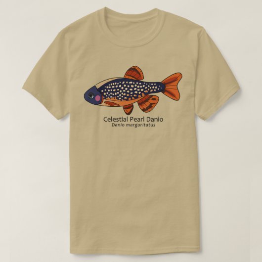Galaxy Rasbora Celestial Pearl Danio met tekst T-shirt (Design voorkant)