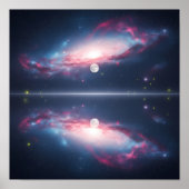 Galaxy Reflection Under Moonlit Cosmic Sky Poster (Voorkant)