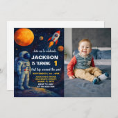 Galaxy Rocket Party Uitnodigen met foto Kaart (Voorkant / Achterkant)