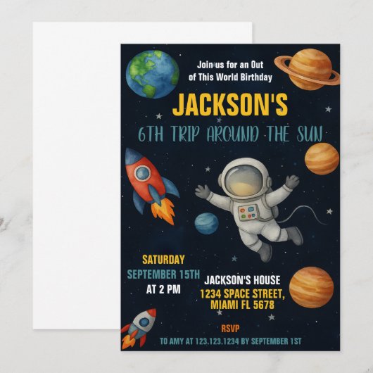 Galaxy Rocket Ship Party Uitgenodigd Kaart (Voorkant / Achterkant)