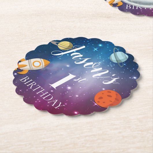 Galaxy Rocket Thormed Kinderen 1e verjaardag Kartonnen Onderzetters (Gekanteld)