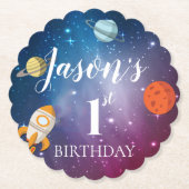 Galaxy Rocket Thormed Kinderen 1e verjaardag Kartonnen Onderzetters (Voorkant)