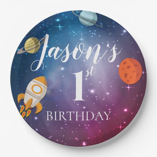 Galaxy Rocket Thormed Kinderen 1e verjaardag Papieren Bordje (Voorkant)