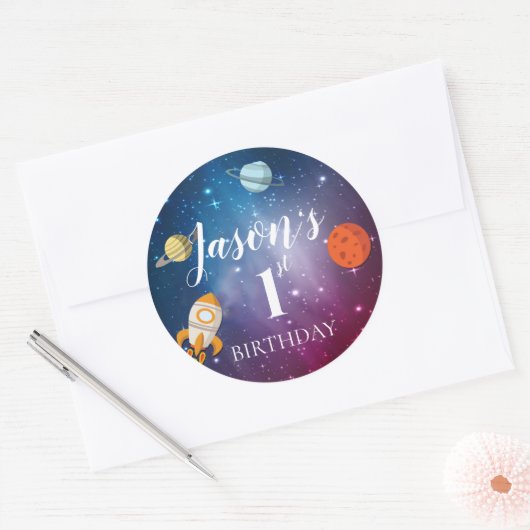 Galaxy Rocket Thormed Kinderen 1e verjaardag Ronde Sticker (Envelop)
