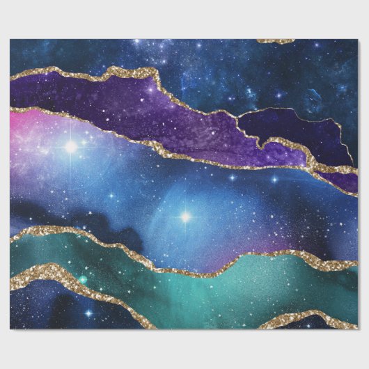 Galaxy Roze Blauw Paarse Agaat Faux Gold Glitter Cadeaupapier (Vlak)