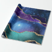 Galaxy Roze Blauw Paarse Agaat Faux Gold Glitter Cadeaupapier (Uitgerold)