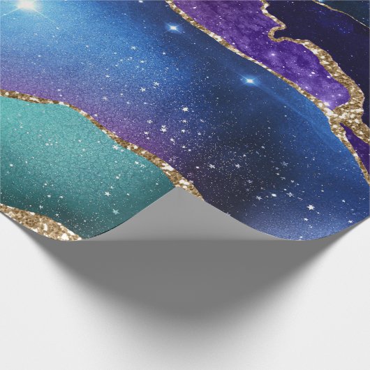 Galaxy Roze Blauw Paarse Agaat Faux Gold Glitter Cadeaupapier (Hoek)